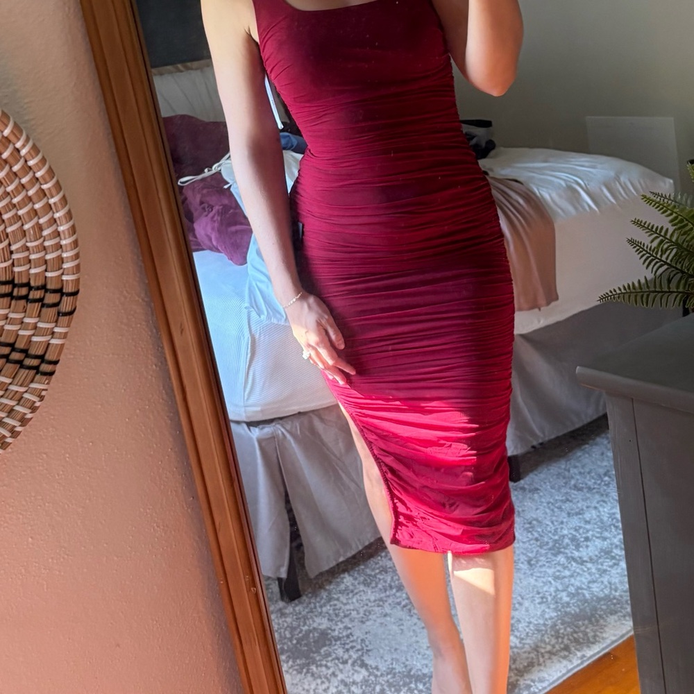 Lulu's Burgundy Ruched Dress